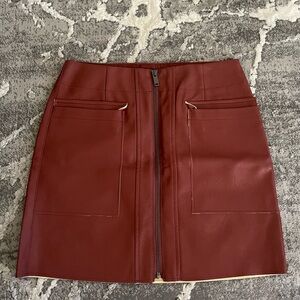 Women’s Rust Colored Leather Skirt with Front Zipper